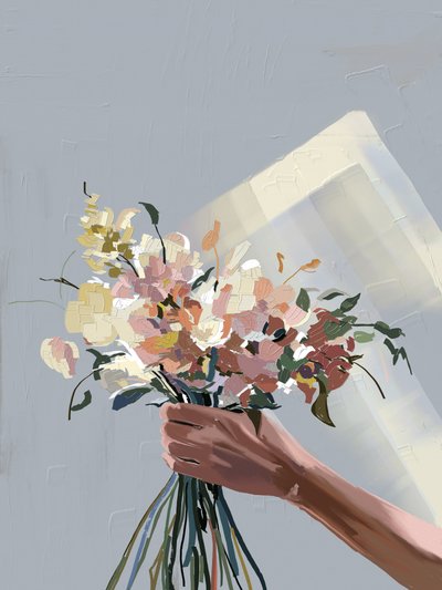 Hånd med pastelfarvede blomster af Jenna Alheit