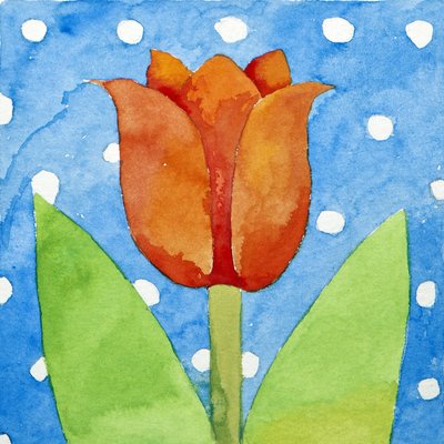 Tulipan blå hvid plet baggrund, 2013 (akvarel) af Jennifer Abbott