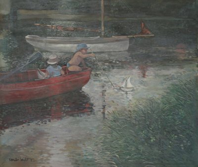 Children Sailing a Yacht (olie på lærred) af Jennifer Wright