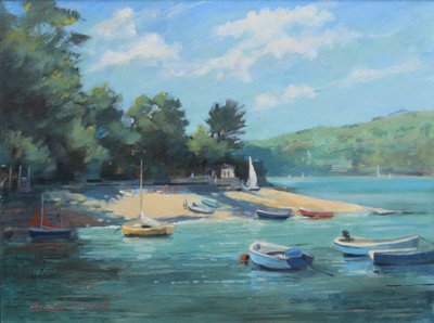 Fishermans Cove Salcombe, olie om bord, 2016 af Jennifer Wright