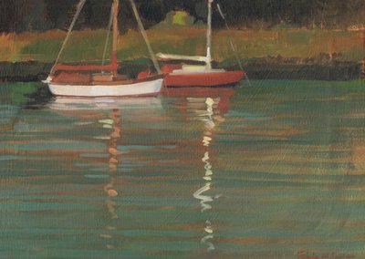 Yacht Reflections (olie på lærred) af Jennifer Wright