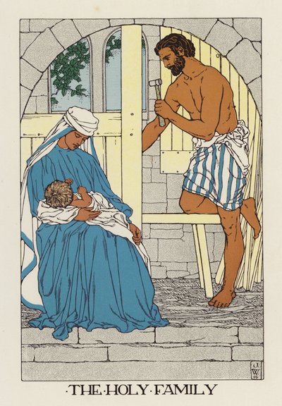 Den hellige familie (farvelitografi) af Jenny Wylie
