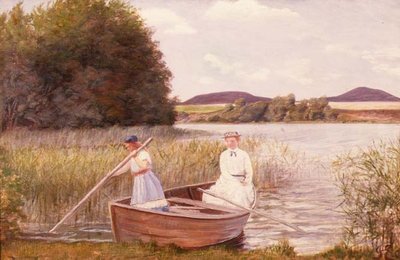 Kunstnerens Hustru og Datter i en Robåd af Jens Jensen Egebjerg