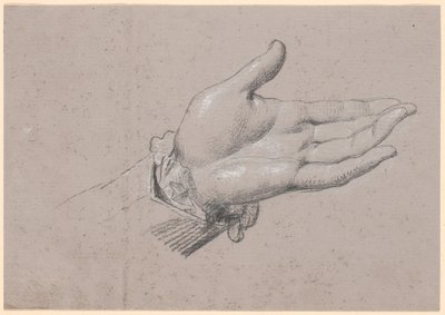 Studie af en venstre hånd, anvendt i helfigursportrættet af Frederik den sjette som Kronprins fra 1786 på Amalienborg af Jens Juel