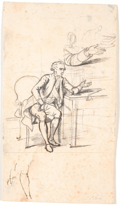 Studie til det holmskioldske familiebillede fra 1787: geheimeråd. Theodor Holmskiold sidden ved et bord af Jens Juel