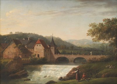 Broen og vandfaldet ved Dornach, Schweiz af Jens Juel