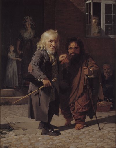 Two Dwarfs: Obligeert, en jødisk grisehale-sælger, ved siden af den romerske dværgbajocco i en af Københavns gader af Jens Juel
