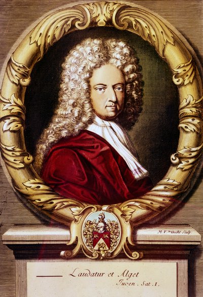 Portræt af Daniel Defoe (farve litho) af Jeremiah (after) Taverner