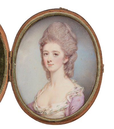 Portrætminiature af en dame (akvarel og farve på elfenben) af Jeremiah Meyer