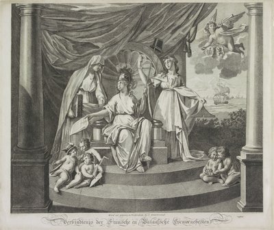 Allegori af Alliancen med Frankrig, 1795 Union of the French and Batavian Commonwealths (titel på objekt) af Jeremias Snoek