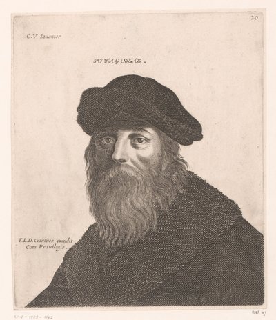 Portræt af Pythagoras Pytagoras. (titel på objekt) Buster af filosoffer og konger (serietitel) af Jerôme David (attributed to)