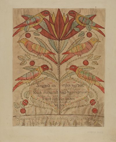 Fractur tegning fødselsattest, ca. 1936. af Jessica Price