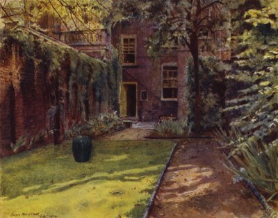 Carlyle House, udsigt over haven og huset (farve litho) af Jessie MacGregor