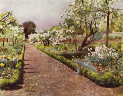 Fulham, The Flower Walk in the Walled Garden (farve litho) af Jessie MacGregor