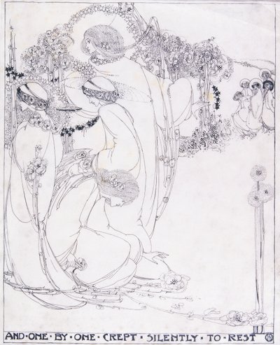 And One by One Crept Silently to Rest, ca. 1902-3 (pen og sort blæk på vellum) af Jessie Marion King