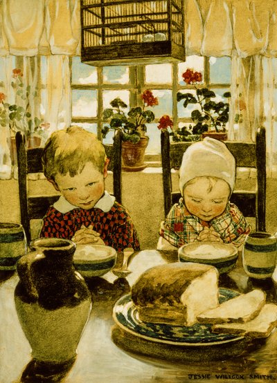 Bønner ved morgenmad (akvarel) af Jessie Willcox Smith