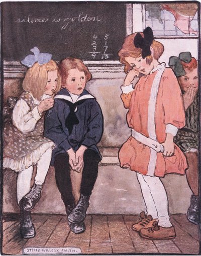 Hun kom ned fra platformen, stadig modigt kvælende sine tårer (farve litho) af Jessie Willcox Smith