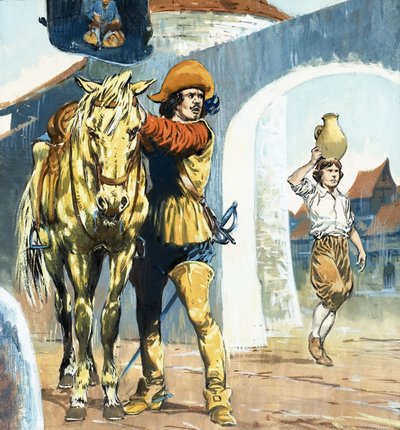 Uidentificeret billede af kavaler uden for en kro med hest af Jesus Blasco