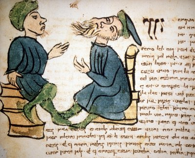 Jødedom: Repræsentation af en rabbiners læring. 15. århundredes manuskript. Biblioteca Palatina, Parma af Jewish School