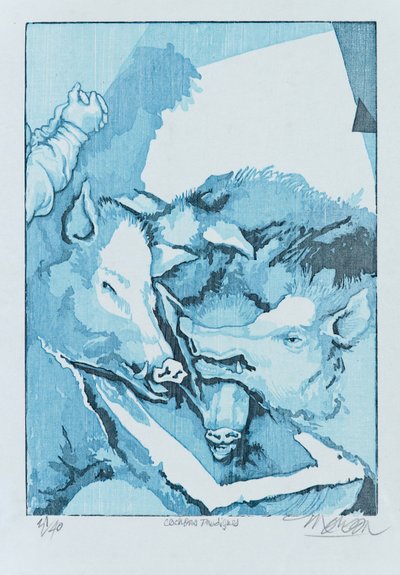 Fortabte grise, 2015 (træsnit) af Jim Monson