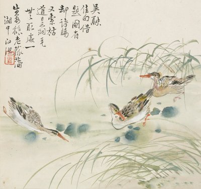 Tre ænder svømmer i en pool, 1857 af Jin Yuan