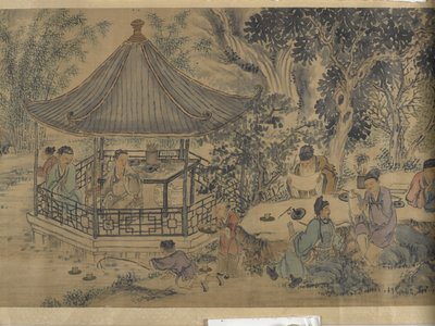 Gathering At The Lanting Orchid Pavilion (blæk og farve på satin) af Jiuru Chen