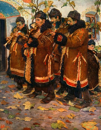 Musikere fra Hroznovà Lhota: klarinet, violin og kontrabas. 1861-1940, 1948 af Joža Uprka