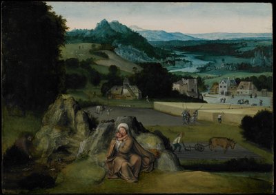 Resten på flugten til Egypten (The Miraculous Field of Wheat) c.1518-24 (olie på panel) af Joachim (workshop of) Patinir