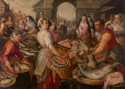 Fiskemarked (olie på panel) af Joachim Beuckelaer