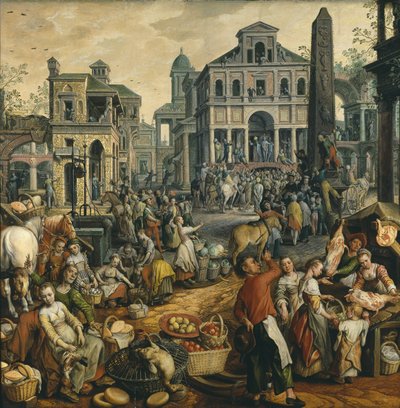 Scene de marche avec Ecce Homo - Markedsscene med Ecce Homo, af Beuckelaer, Joachim (ca. 1533-1574). Olie på træ af Joachim Beuckelaer