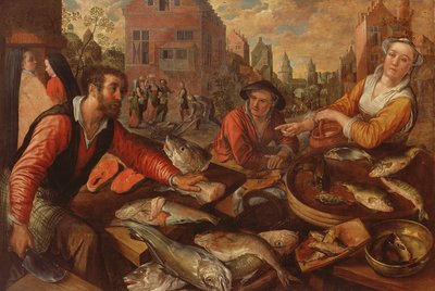 Fiskemarkedet (olie på lærred) af Joachim Beuckelaer or Bueckelaer