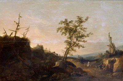 Rejsende i et landskab (olie på lærred) af Joachim Govertsz Camphuysen