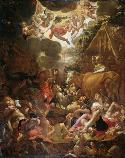 Bebudelse til hyrderne af Joachim Wtewael or Utewael
