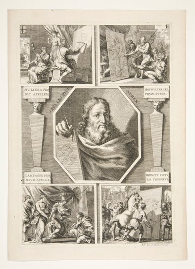 Portræt af Apelles og fire scener fra Apelles liv af Joachim von Sandrart