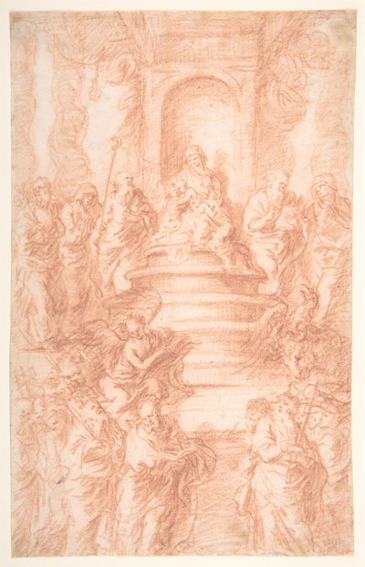 Die Heilige Sippe (Madonna mit Kind und St. Johannes) mit Propheten und Symbolen der vier Evangelisten af Joachim von Sandrart