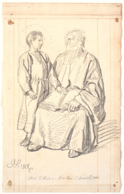 Figurstudie af siddende olding og stående dreng af Joakim Frederik Skovgaard
