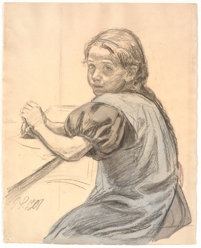 Georgia Skovgaard siddende ved et bord af Joakim Frederik Skovgaard