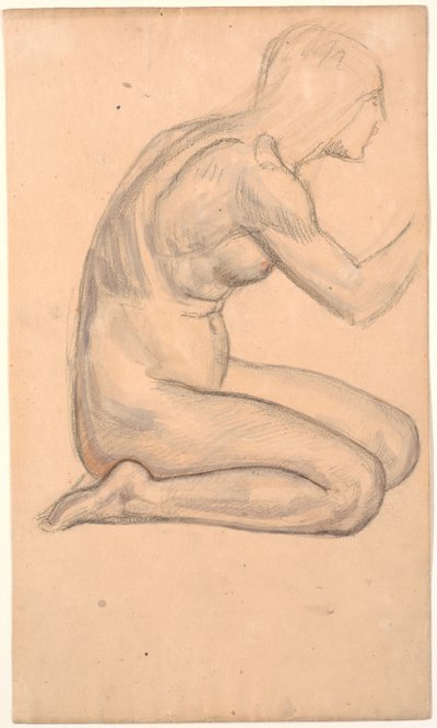 Modelstudie; knælende kvinde i profil m.h. af Joakim Frederik Skovgaard