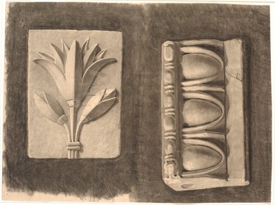 Tegning efter gips. To ornamentale fragmenter af Joakim Frederik Skovgaard