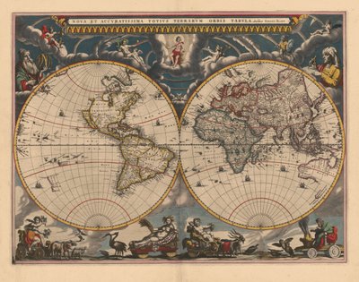 Dobbelt halvkuglekort over verden, 1662 af Joan Blaeu