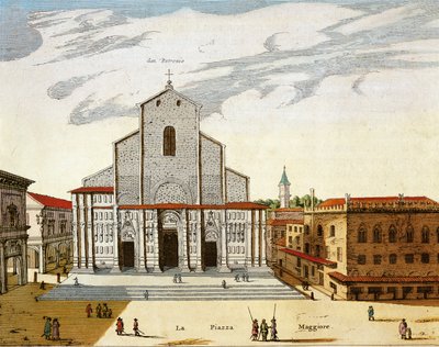 Italien, Bologna, San Petronio-katedralen i Venedig, tryk af Joan Blaeu