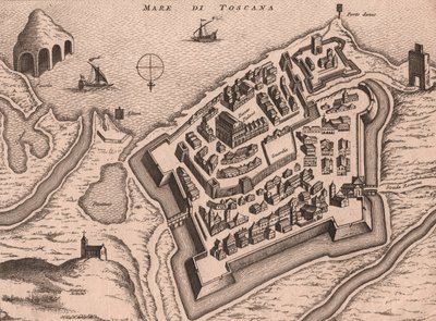 Kort over Nettuno, Lazio, Italien, kobberstik, ca 248x198 cm af Joan Blaeu