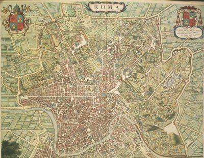 Kort over Rom, gravering fra Theatrum civitatum et admirandorum Italiae af Joan Blaeu, trykt i Italien af Joan Blaeu