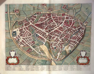Kort over Viterbo fra teatret for byer og vidundere i Italien, af Joan Blaeu, gravering af Joan Blaeu