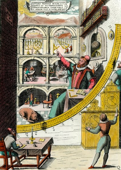 Repræsentation af Tycho Brahe (1546-1601), dansk astronom i hans observatorium Indgravering fra "Atlas Major Ssive et cosmographia Blavania labore et sumptibus" af Johannes Blaeu (1598-1673). 17. århundrede. Paris, dekorativ kunst af Joan Blaeu
