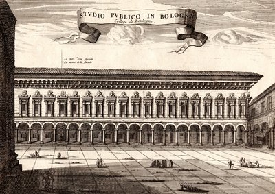 Archiginnasio-paladset, Bologna, Emilia-Romagna, Italien, kobberstik, ca 21x29 cm af Joan Blaeu