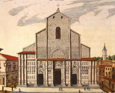 Basilikaen San Petronio i Bologna, af Joan Blaeu (1596-1673), tryk fra Theatrum Civitatum et Admirandorum Italiae, Italien af Joan Blaeu