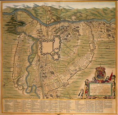 Belejringen af ​​Torino i 1639, farvestik fra Theatre Sabaudiae af Joan Blaeu, trykt i Italien af Joan Blaeu