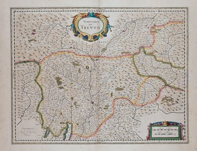 Trento-området, fra Theatre of World, eller New Atlas of Maps and Representations of All Regions (Theatrum orbis terrarum, sive, Atlas novus) af Joan Blaeu (1596-1673), Italien af Joan Blaeu