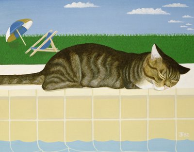 Tabby kat ved en pool af Joan Freestone